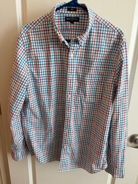 J Crew Mercantile Flex Men's Blue & Red Plaid Button-Down Slim Shirt Size XL